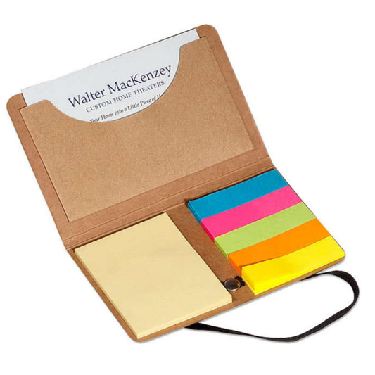 Mini Recycled Sticky Pack with Sticky Notes and Business Card Holder